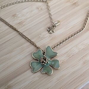 Vintage Pilgrim Gold and Green Floral Enamel Necklace